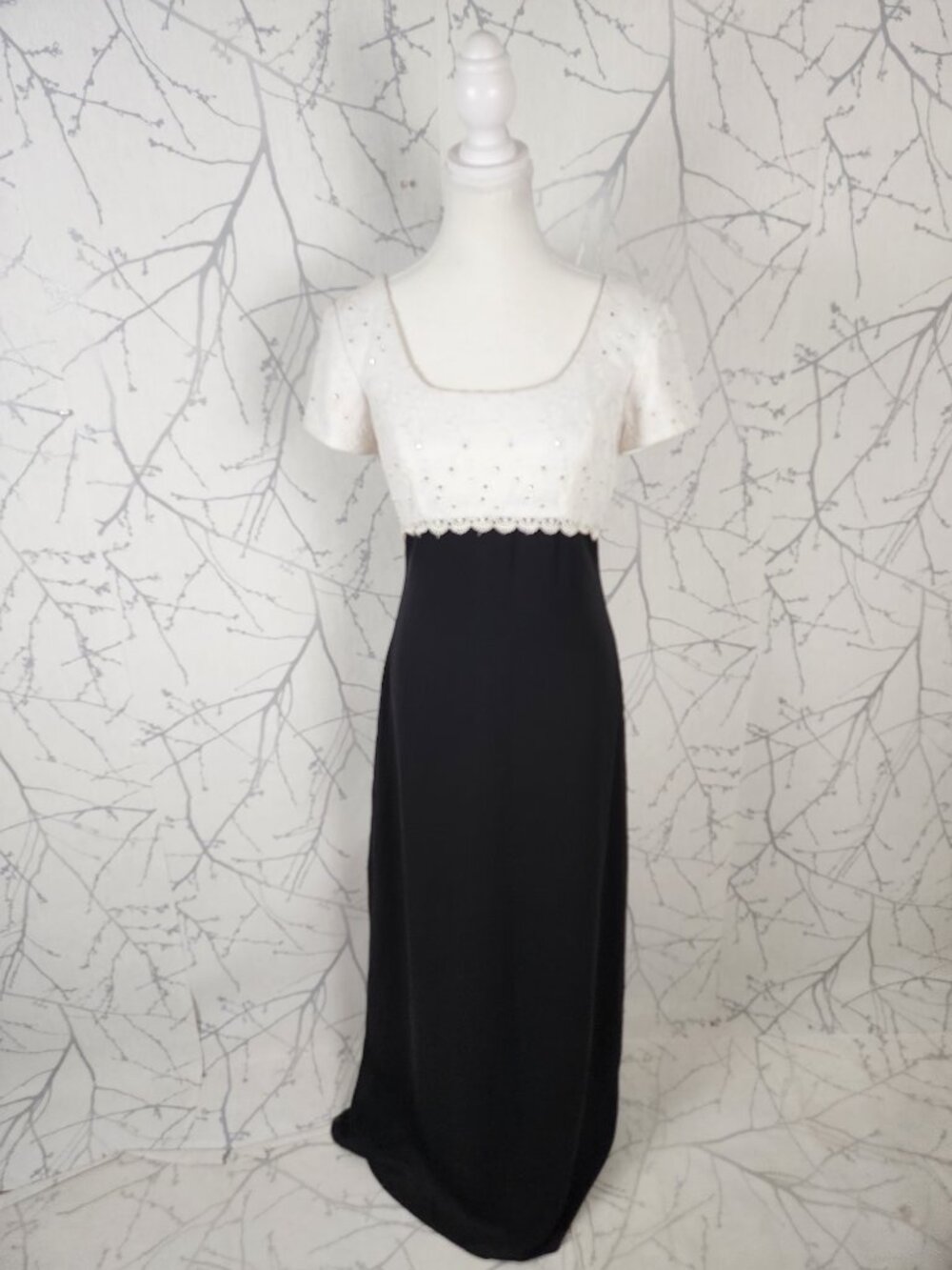 Michaelangelo Rhinestone Floral Empire Waist Regency Maxi Gown